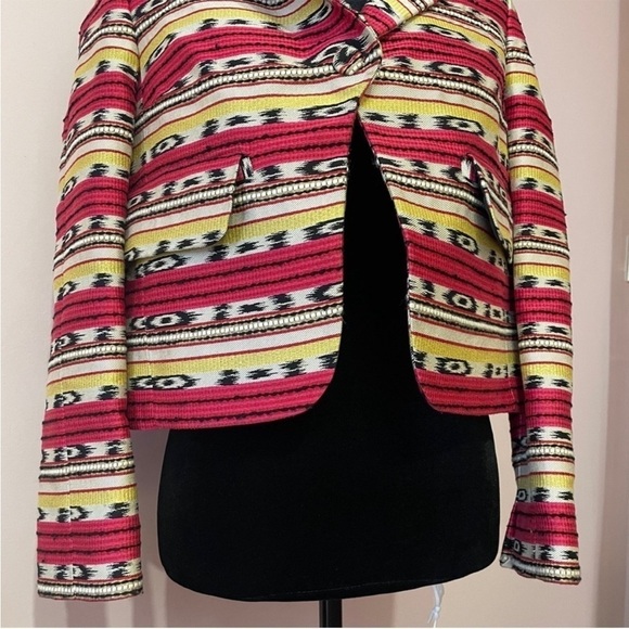 Carven- Pink and Yellow Striped Long Sleeve Trophy Jacket Jacquard Blazer EU 36 - Picture 5 of 10